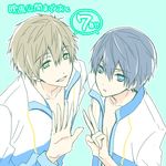  2boys high_speed! male_focus multiple_boys nanase_haruka_(free!) tachibana_makoto v yuzuru_ru_ru 