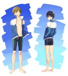 2boys barefoot high_speed! male_focus multiple_boys nanase_haruka_(free!) swim_trunks tachibana_makoto 