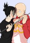  2boys male_focus multiple_boys one-punch_man onsoku_no_sonic smile sweat sword weapon 