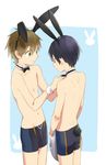  2boys bunny_ears bunny_tail high_speed! male_focus multiple_boys nanase_haruka_(free!) swim_trunks tachibana_makoto topless 