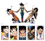  armor bardock black_eyes black_footwear black_hair blue_footwear boots brothers chin_rest chinese_clothes closed_eyes collarbone dougi dragon_ball dragon_ball_z facial_scar family father_and_son glasses grandfather_and_grandson headband heart highres holding_hands kim_yura_(goddess_mechanic) long_hair lying male_focus multiple_boys muscle on_stomach raditz scar scar_on_cheek siblings signature smile son_gohan son_gokuu son_goten spiked_hair spoken_heart sweatdrop the_pose v vest 