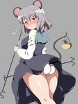  :&lt; animal_ears ass basket black_skirt blush capelet commentary_request cowboy_shot dowsing_rod flying_sweatdrops grey_hair jewelry jpeg_artifacts kneepits long_sleeves looking_at_viewer mouse mouse_ears mouse_tail nazrin nose_blush panties pantyshot pantyshot_(standing) pendant red_eyes shinori skirt skirt_set solo standing tail thighs touhou underwear upskirt white_panties wide_hips 