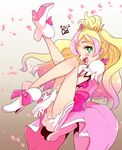  :d blonde_hair blush cure_flora dated de_(deys) gloves go!_princess_precure gradient_hair green_eyes haruno_haruka long_hair looking_at_viewer magical_girl multicolored_hair open_mouth petals pink_eyes precure signature smile solo two-tone_hair white_gloves 