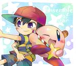  backpack baseball_bat black_hair cap crossover kirby kirby_(series) mother_(series) multiple_boys ness nintendo short_hair smile super_smash_bros. wink 