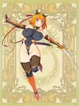  aqua_eyes breasts character_request covered_nipples elbow_gloves full_body gloves highleg highleg_leotard holding large_breasts leotard official_art orange_hair outstretched_arms psychic_hearts ribbon ryoji_(nomura_ryouji) short_hair solo spikes sword thighhighs weapon 