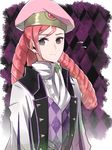  androgynous beret black_eyes butler chlxms drill_hair fire_emblem fire_emblem_if flying_sweatdrops foleo_(fire_emblem_if) hat long_hair male_focus otoko_no_ko pink_hair solo 