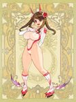  arms_behind_back bangs breasts brown_eyes brown_hair covered_navel covered_nipples full_body highleg highleg_leotard large_breasts leotard long_hair looking_at_viewer official_art open_mouth pigeon-toed psychic_hearts roller_skates round_teeth ryoji_(nomura_ryouji) skates solo swept_bangs teeth twintails wings 