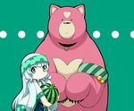  aoki_hagane_no_arpeggio bear food fruit green_eyes green_hair headband i-402_(aoki_hagane_no_arpeggio) japanese_clothes kamo_3 kumamiko long_hair miko parody watermelon yotarou_(aoki_hagane_no_arpeggio) 