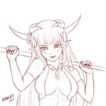  abs avenger_(android) breasts castle_of_shadows death_(castlevania) female horns monochrome monster_girl scythe sensual sisyphus_(castle_of_shadows) sketch solo white_background 