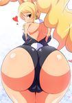  animal_ears aokura_shou ass ass_focus back backboob bare_back bent_over blonde_hair blush breasts brown_eyes bunny_ears bunny_girl bunny_tail bunnysuit cameltoe cure_honey earrings from_behind happinesscharge_precure! heart highres huge_ass jewelry large_breasts long_hair looking_at_viewer looking_back oomori_yuuko precure shiny shiny_clothes shiny_hair shiny_skin simple_background smile solo tail trefoil white_background 