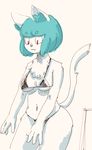  bikini breasts cat female furry green_hair red_eyes sasamino short_hair solo swimsuit white_background 