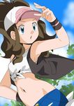  armpit blue_eyes brown_hair hainchu midriff navel nintendo pokemon tied_shirt touko_(pokemon) vest 