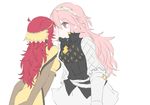  artist_request breasts female fire_emblem fire_emblem_if flat_color kiss multiple_girls nintendo ophelia_(fire_emblem_if) pink_hair red_hair soleil_(fire_emblem_if) white_background yuri 