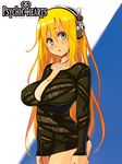  blonde_hair breasts character_request cleavage covered_nipples cowboy_shot headphones jewelry large_breasts logo long_hair long_sleeves looking_at_viewer lowres necklace official_art psychic_hearts ryoji_(nomura_ryouji) silver_eyes solo 