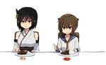  annin_musou bad_id bad_pixiv_id bangs black_hair brown_eyes brown_hair chair curry curry_rice detached_sleeves eating food hair_ornament headgear kantai_collection multiple_girls neckerchief nontraditional_miko plate rice school_uniform serafuku short_hair sitting spoon translated wide_sleeves yamashiro_(kantai_collection) yukikaze_(kantai_collection) 
