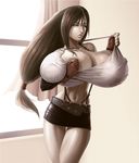  brown_hair cleavage final_fantasy_vii gigantic_breasts mangrowing skirt suspenders tifa_lockhart 