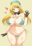  :d aqua_eyes atago_(kantai_collection) blonde_hair blush breasts cleavage curvy gloves hat huge_breasts kantai_collection long_hair micro_bikini navel open_mouth panties plump side-tie_panties smile solo swimsuit thick_thighs thigh_gap thighs underwear wedge wide_hips 