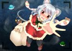  animal_ears black_legwear blush embarrassed from_above grey_hair looking_up miniskirt mouse_ears mouse_tail nazrin night night_sky nnyara open_mouth red_eyes santa_costume scarf skirt sky solo tail thighhighs touhou ufo viewfinder zettai_ryouiki 