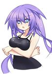  absurdres blue_eyes braid breast_hold breasts cleavage crossed_arms highres long_hair looking_at_viewer meimu_(infinity) neptune_(choujigen_game_neptune) neptune_(series) purple_hair purple_heart simple_background solo swimsuit symbol-shaped_pupils twin_braids very_long_hair water water_drop wet white_background 