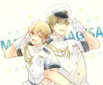  2boys free! hat hazuki_nagisa male_focus multiple_boys sailor_uniform tachibana_makoto v wink 