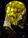  androgynous black_background blonde_hair canarinu character_name closed_mouth colored_eyelashes crying crying_with_eyes_open from_side gem_uniform_(houseki_no_kuni) houseki_no_kuni light_smile looking_away profile short_hair simple_background solo sparkle tears uniform upper_body yellow yellow_diamond_(houseki_no_kuni) yellow_eyes 