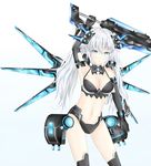  absurdres bare_shoulders black_heart blue_eyes breasts cleavage detached_wings gloves highres long_hair looking_at_viewer navel neptune_(series) noire smile solo sword symbol-shaped_pupils weapon white_hair wings yumcha 