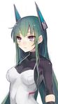  blush bodysuit closed_mouth expressionless green_hair headgear long_hair menou_kaname original simple_background skin_tight sleeves_past_wrists solo strap_gap taishi_(picchiridou) upper_body very_long_hair white_background 