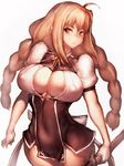  braid breasts brown_hair covered_nipples fumio_(rsqkr) large_breasts rakudai_kishi_no_cavalry simple_background solo thighs toudou_touka twin_braids white_background wide_hips 