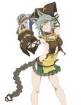  animal_ears armpits arms_up bangs braid claw_(weapon) claws collar erune feet_out_of_frame gloves granblue_fantasy long_hair red_eyes ryuutansai sen_(granblue_fantasy) silver_hair simple_background skirt solo stretch weapon white_background 