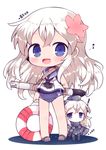  :d bad_id bad_pixiv_id blonde_hair blue_eyes character_name chibi dual_persona eighth_note flower garrison_cap hair_flower hair_ornament hat kantai_collection kyou_(nekoneko) lifebuoy long_hair minigirl multiple_girls musical_note one-piece_swimsuit open_mouth ro-500_(kantai_collection) school_swimsuit smile swimsuit torpedo u-511_(kantai_collection) 