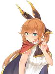  bad_id bad_nicoseiga_id bangs blush bow cape clarisse_(granblue_fantasy) eyes_visible_through_hair granblue_fantasy green_eyes hair_bow hair_twirling highres ijima_yuu long_hair looking_at_viewer orange_hair ponytail sidelocks sleeveless sleeveless_turtleneck solo turtleneck 