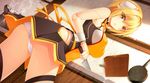  android apron ass blonde_hair breasts dmm dutch_angle erect_nipples hair_over_eyes highres holding indoors kitchen knife large_breasts legs looking_back original panties pantyshot pantyshot_(standing) serious short_hair skirt solo standing thighs underwear wrist_cuffs yellow_eyes 