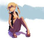  768-1 bikini blonde_hair breasts colorized green_eyes highres hood hoodie maka_albarn sandals sitting small_breasts solo soul_eater swimsuit twintails 