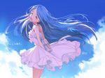  bisonbison blue_hair braids clouds dress kunagisa_tomo long_hair signed sky translation_request zaregoto_series 