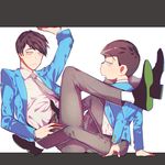  2boys black_hair blush male_focus multiple_boys necktie osomatsu-kun osomatsu-san school_uniform student tame 