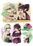  2girls aori_(splatoon) english gloves hotaru_(splatoon) inkling multiple_girls parfait pointy_ears purple_hair sleeping sleepwalking speech_bubble splatoon_(series) splatoon_1 tentacle_hair wong_ying_chee 