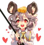  :3 :d animal_ears bad_id bad_pixiv_id cheese cheong_ha food grey_hair heart looking_up mouse_ears nazrin object_on_head open_mouth red_eyes rod round_teeth saliva smile solo teeth touhou upper_body 