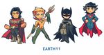  3girls aqua_man batman black_hair blonde_hair blue_eyes bodysuit boots cape dc_comics genderswap justice_league looking_at_viewer mask multiple_girls rariatto_(ganguri) side-by-side smile superhero superman wonder_woman 