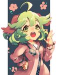  ahoge animal_ears bad_id bad_pixiv_id cheong_ha dog_ears floppy_ears green_eyes green_hair hand_on_hip kasodani_kyouko open_mouth solo touhou 