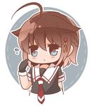  ahoge black_serafuku bloom2425 blue_eyes chibi hair_flaps hair_ornament kantai_collection necktie remodel_(kantai_collection) school_uniform serafuku shigure_(kantai_collection) short_sleeves solo 