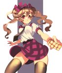  bad_id bad_pixiv_id black_legwear bow brown_hair cellphone checkered checkered_skirt cheong_ha hair_bow hat himekaidou_hatate miniskirt necktie no_wings phone puffy_short_sleeves puffy_sleeves purple_eyes short_sleeves skirt solo thighhighs tokin_hat touhou twintails zettai_ryouiki 