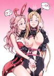  2girls ahegao animal_ears arms_behind_back ass_visible_through_thighs bad_id bad_pixiv_id bdsm belt black_legwear blonde_hair blue_eyes blush bondage bondage_outfit bound braid breast_grab breasts dress fake_animal_ears grabbing hairband heart heart-shaped_pupils highres jewelry looking_at_another multiple_girls necklace nipple_piercing nipples open_clothes open_mouth original piercing pig_ears pink_hair playboy_bunny rabbit_ears saliva smile symbol-shaped_pupils thighhighs torn_clothes torn_legwear yepbee1 yuri 