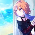  book brown_hair choker curtains idolmaster idolmaster_cinderella_girls long_hair multicolored_hair ninomiya_asuka noda_(yncoon) purple_eyes purple_hair solo two-tone_hair upper_body 