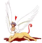  amputee armless blood blunt_bangs chimera dark_skin egyptian female full_body heart jewelry monster_girl open_mouth seirei seirei_(mimi_toka) simple_background solo sphinx topless white_background wings 