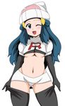  alternate_costume blue_hair cosplay hikari_(pokemon) koutarosu pokemon team_rocket team_rocket_(cosplay) underboob wide_hips 