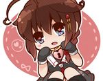  ahoge black_serafuku bloom2425 blue_eyes blush_stickers braid brown_hair chibi gloves hair_flaps hair_ornament heart heart-shaped_lock heart-shaped_pupils heart_ahoge heart_lock_(kantai_collection) kantai_collection looking_at_viewer neckerchief open_mouth red_neckwear remodel_(kantai_collection) school_uniform serafuku shigure_(kantai_collection) single_braid solo symbol-shaped_pupils 