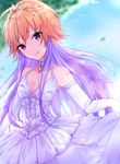  brown_hair dress elbow_gloves gloves idolmaster idolmaster_cinderella_girls jewelry long_hair looking_at_viewer multicolored_hair ninomiya_asuka noda_(yncoon) pendant purple_eyes purple_hair smile solo tiara two-tone_hair wedding_dress 