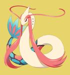  matsuki_(mikipingpong) milotic no_humans pokemon pokemon_(creature) red_eyes scales yellow_background 