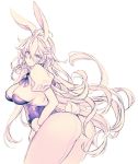  1girl animal_ears areola_slip areolae ass blush bracelet braid breasts bunny_ears bunny_tail bunnysuit cleavage granblue_fantasy jewelry juliet_sleeves koza_game long_hair long_sleeves looking_at_viewer looking_back monochrome pantyhose puffy_sleeves ribbon sideboob silva_(granblue_fantasy) solo tail wavy_hair 