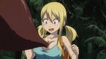 animated animated_gif blonde_hair bouncing_breasts breasts cleavage fairy_tail large_breasts leech lucy_heartfilia monster 